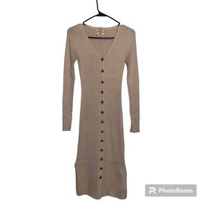 HIPPIE ROSE XS Knitted Beige Maxi Buttoned Dress